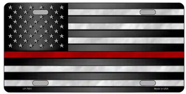 American Flag Red Line License Plate