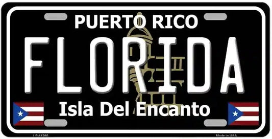 Florida Puerto Rico Black Metal Novelty License Plate