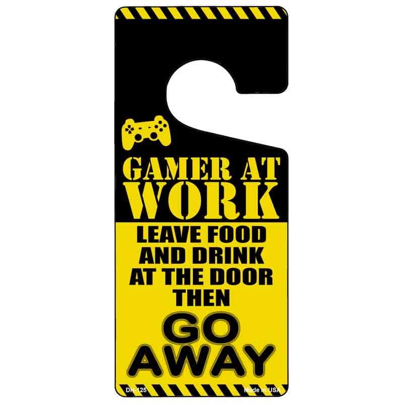 Gamer At Work Go Away Console Novelty Metal Door Hanger
