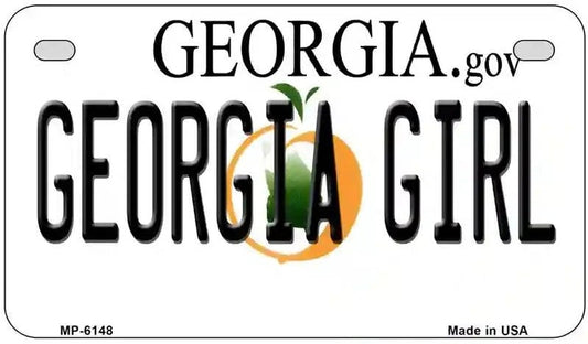 Georgia Girl Motorcycle License Plate. Georgia Motorcycle license plate with 'Georgia Girl' text and a peach graphic.