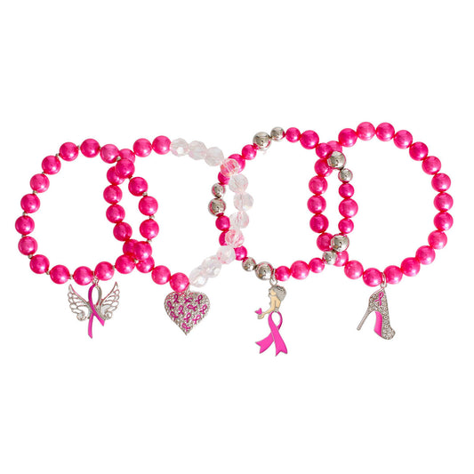 Breast Cancer Pink Pearl Angel 4 Pc Bracelets