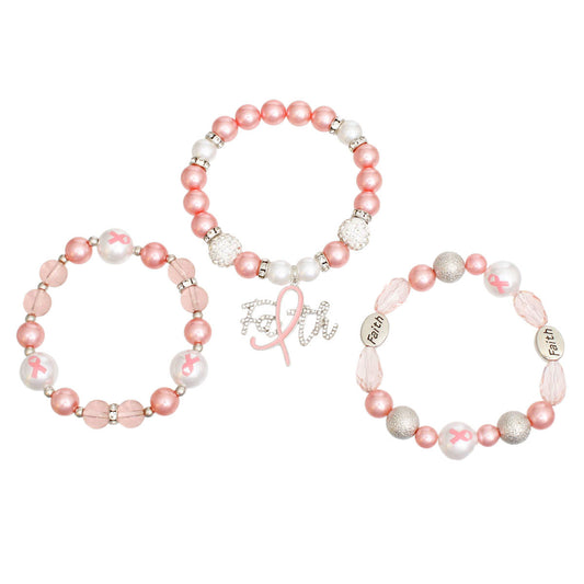Bracelets Light Pink Breast Cancer Faith Set Women