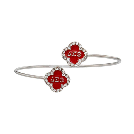 DST Sorority Rhinestone Red Clover Open Bangle