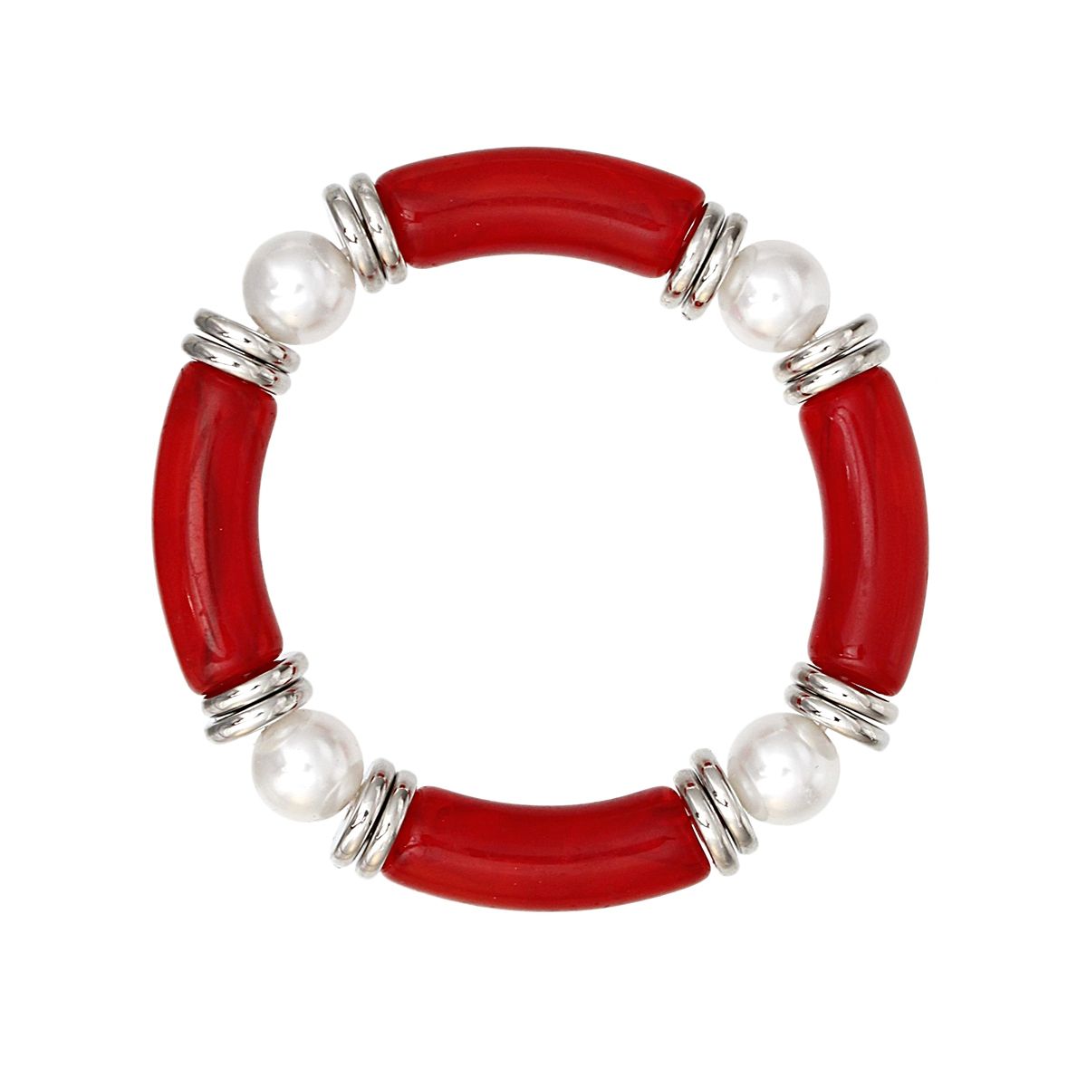 DST Marbled Red with White Pearl Stretch Bracelet