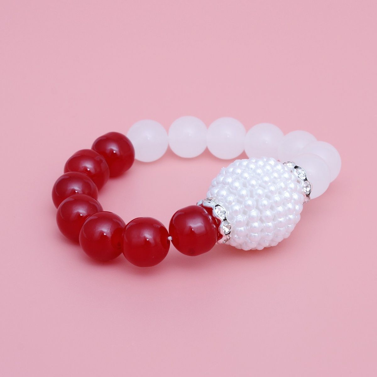 DST Sorority Red White Pearl Glass Bead Bracelet