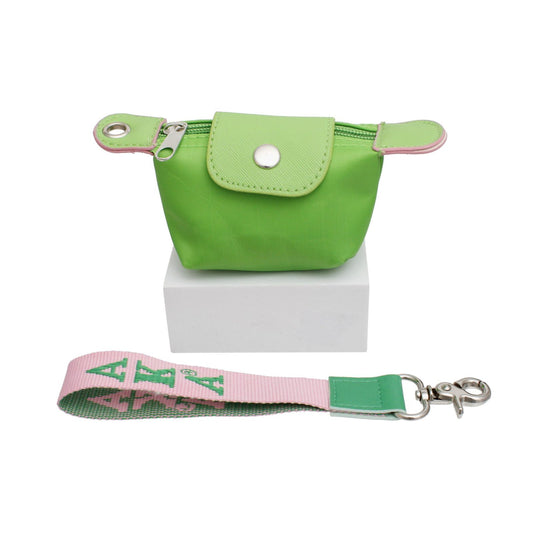AKA Sorority Green Nylon Wristlet Strap Mini Pouch