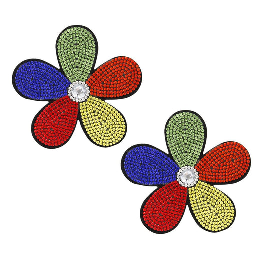 Studs Multicolor Rhinestone Fabric Daisy Earrings