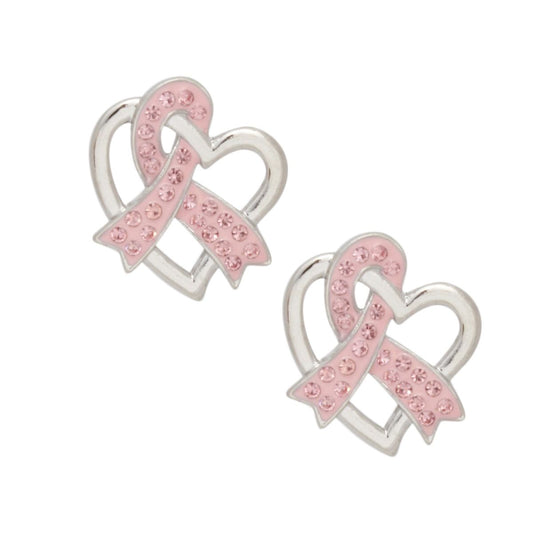 Breast Cancer Silver Light Pink Ribbon Loop Studs