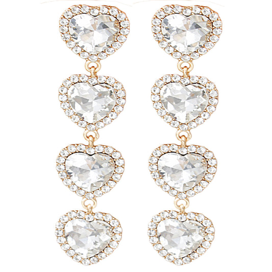 Gold Crystal Quad Heart Earrings