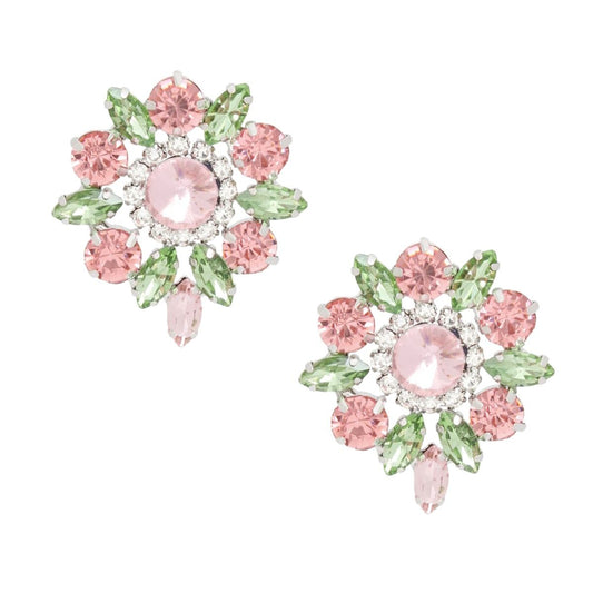 AKA Studs Pink Green Crystal Rounded Earrings