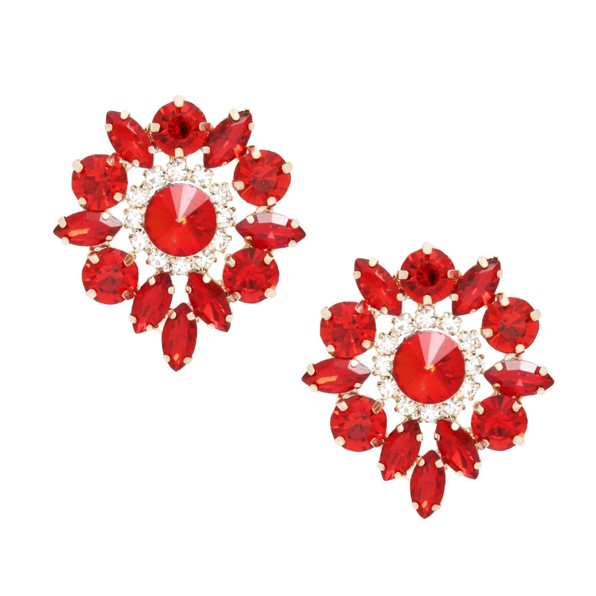 DST Studs Red Crystal Rounded Earrings Women