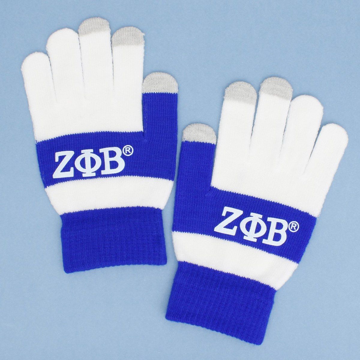 ZPB Blue White Touch and Grip Knit Winter Gloves