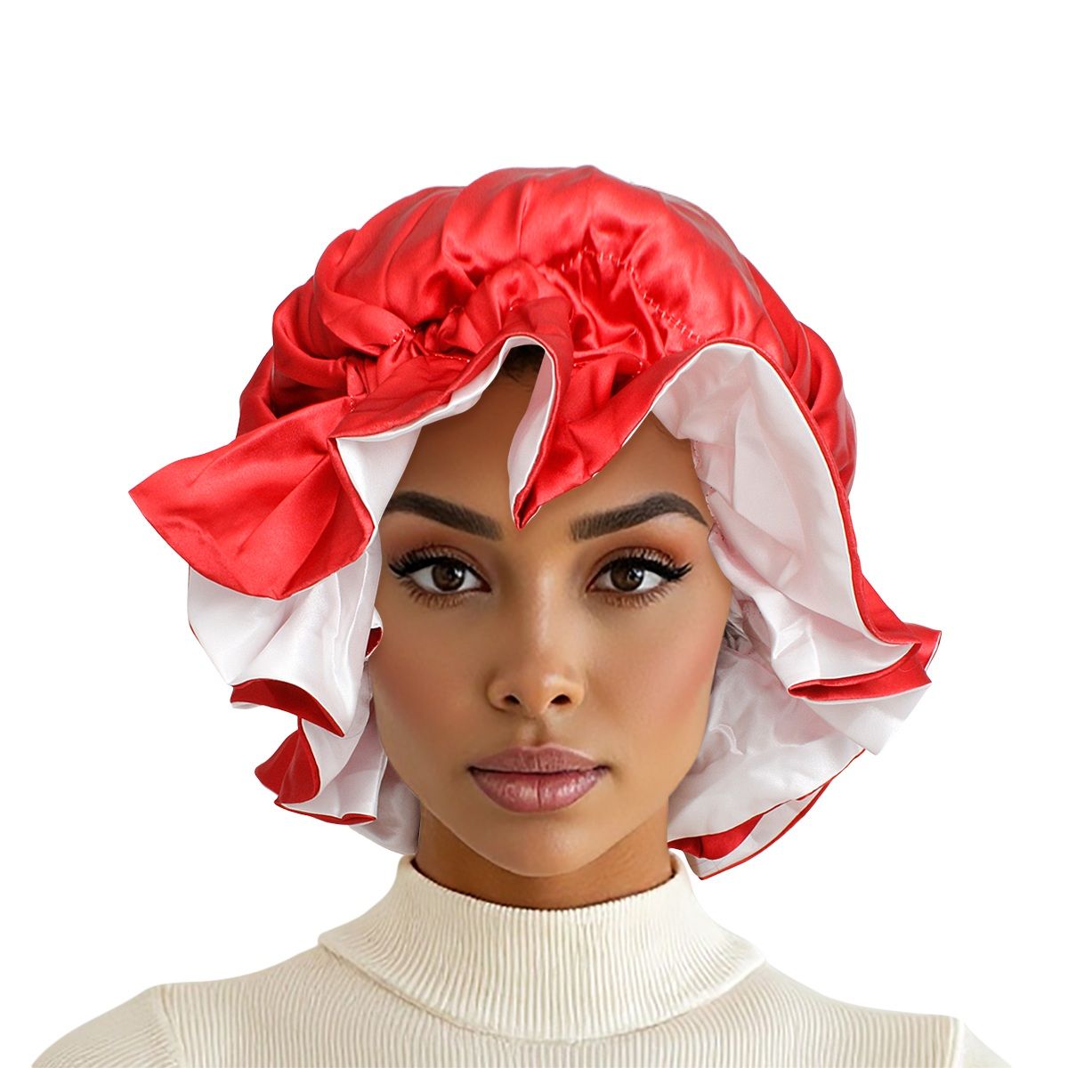 DST Sorority Red White Satin Sleep Bonnet Cap