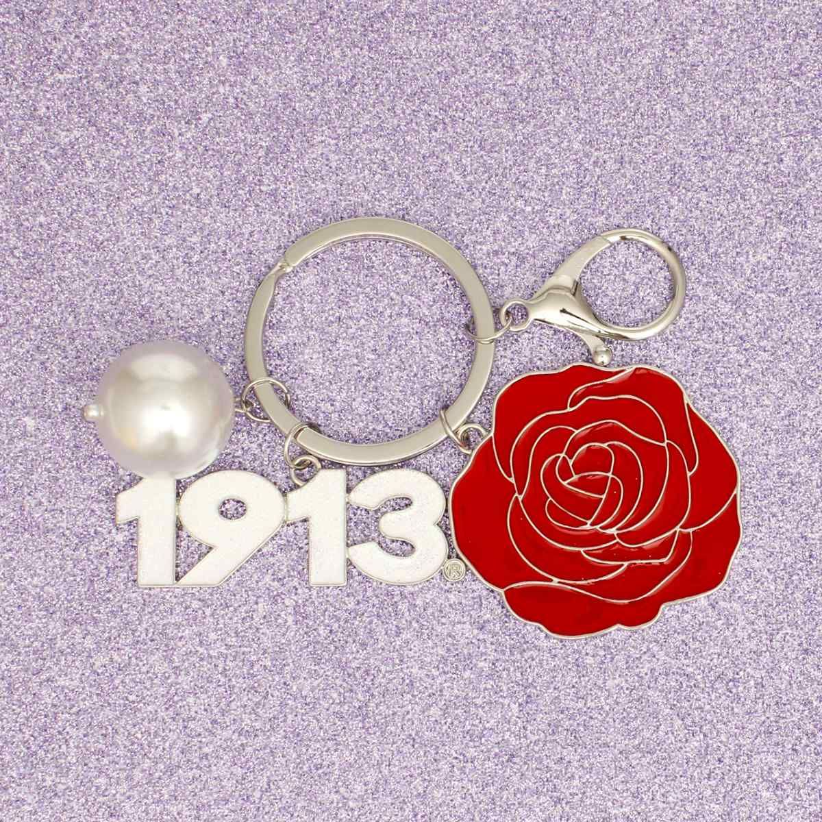 DST Sorority Flower 1913 Keychain and Bag Clip