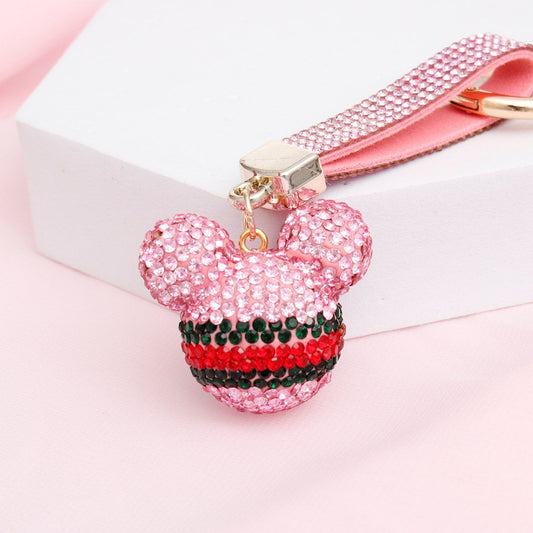Bag Clip Luxe Pink Stone Crusted Mickey Mouse