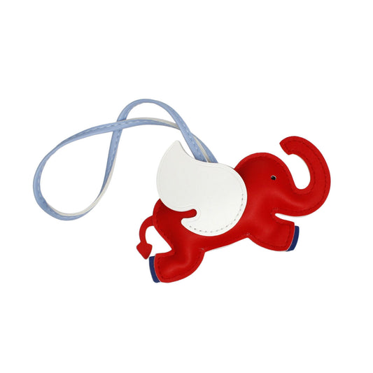 Bag Charm Red White Faux Leather Flying Elephant