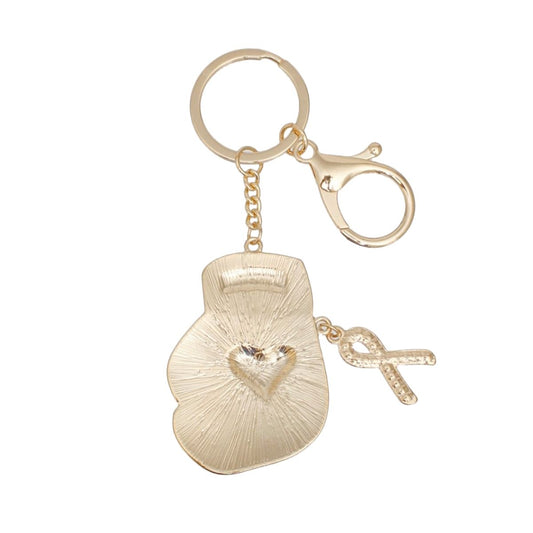 Breast Cancer Keychain Gold Pink Boxing Glove
