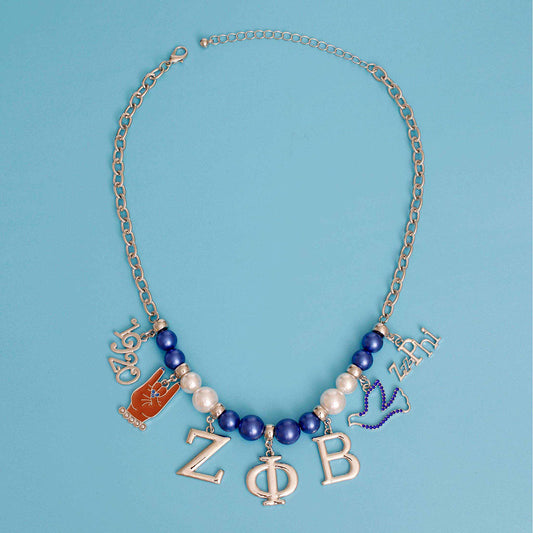 Blue White Pearl Zeta Necklace