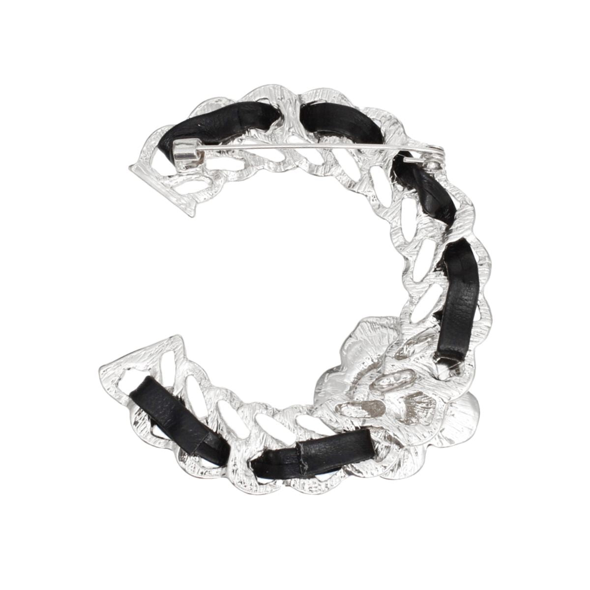 Brooch Silver and Black C French Girl Camellia Pin