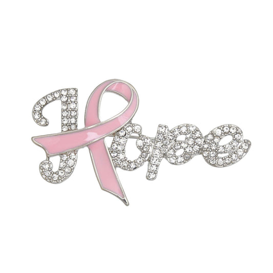 Brooch Silver Light Pink Ribbon Hope Pin for Women