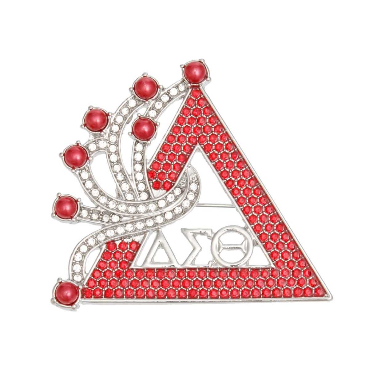 DST Sorority Red Silver Delta Brooch Pin for Women