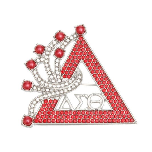 DST Sorority Red Silver Delta Brooch Pin for Women