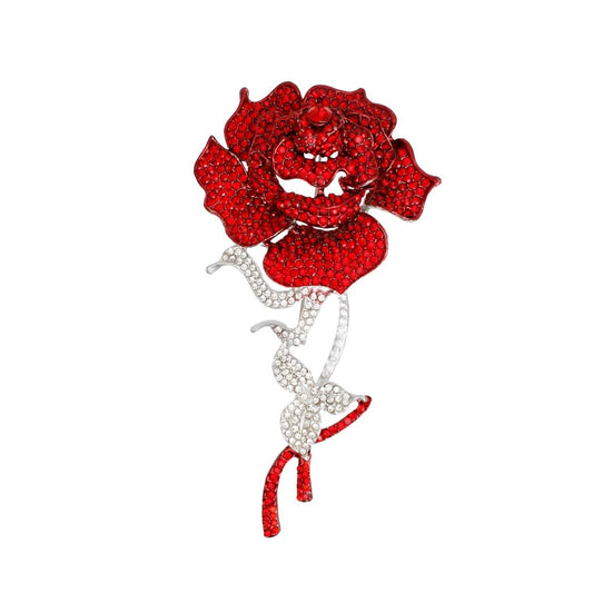 DST Sisterhood Sparkle Red Rose Blooming Brooch