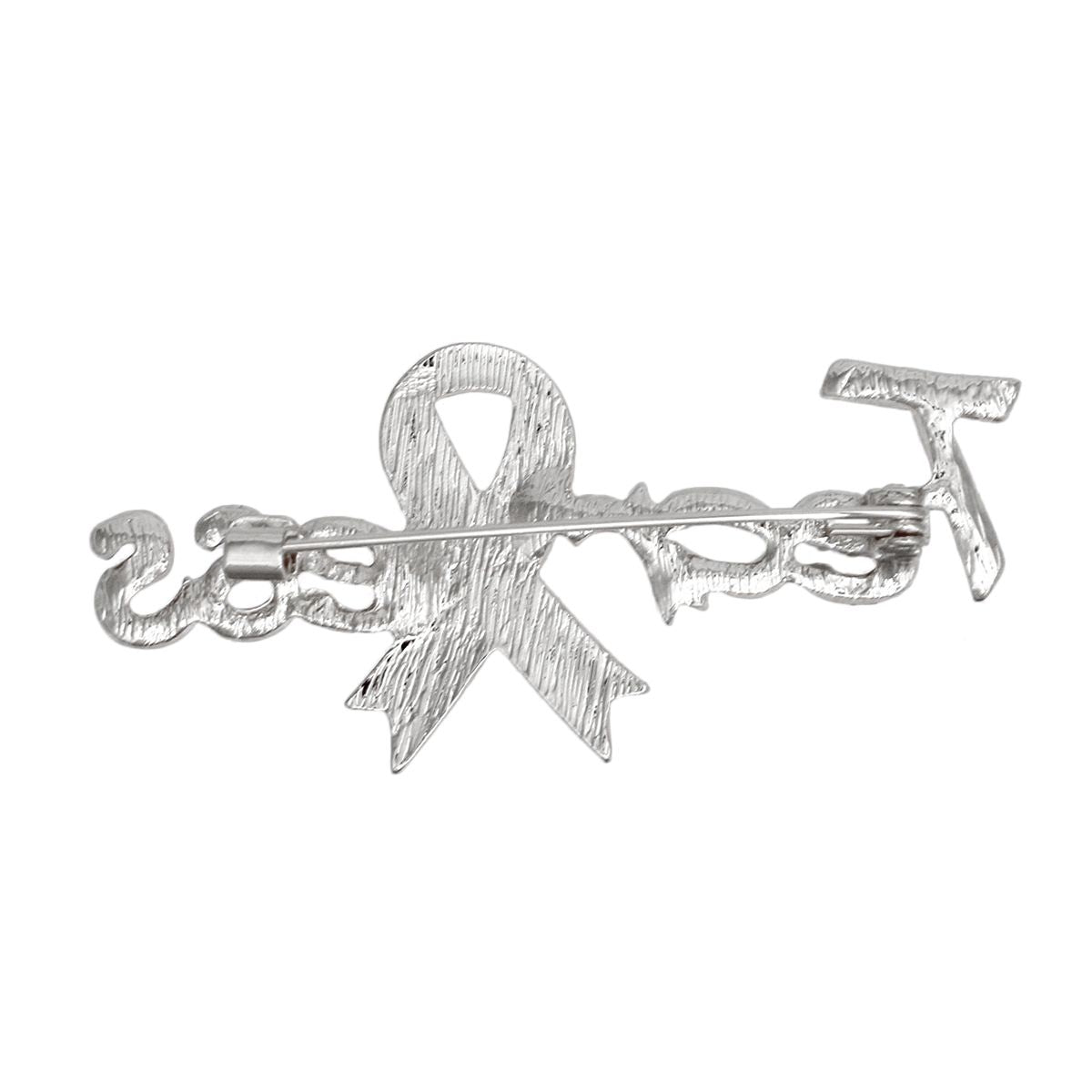 Breast Cancer Silver Fearless Pink Ribbon Brooch