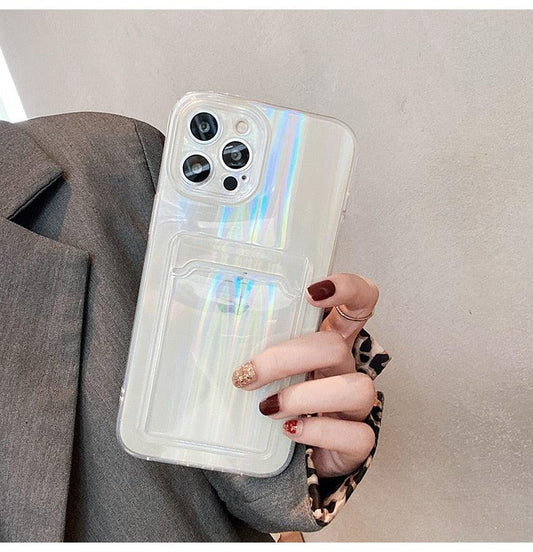 Gradient Rainbow Charming Case For iPhone 13 11 12 Pro Max XS XR 7 8 Plus Transparent Cover with Wallet Card Holder Case Soft Cover for iPhone