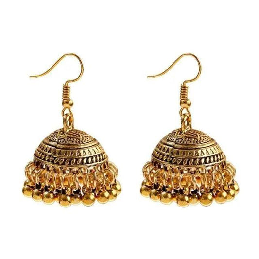 Indian Jhumka Jhumki Ethnic Dangle Earring Sets for Women Vintage Silver Gold Long Tassel Bell Drop Earrings Boho Jewelry Ethnic Silver Color Dangle Earrings For Women Drop Tassel Earrings for Women Bohemian Party Gift