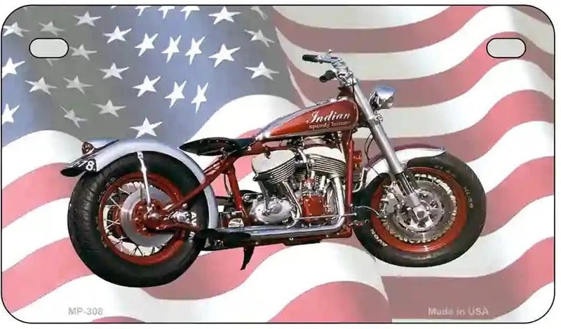Indian Motorcycle over American Flag License Plate
