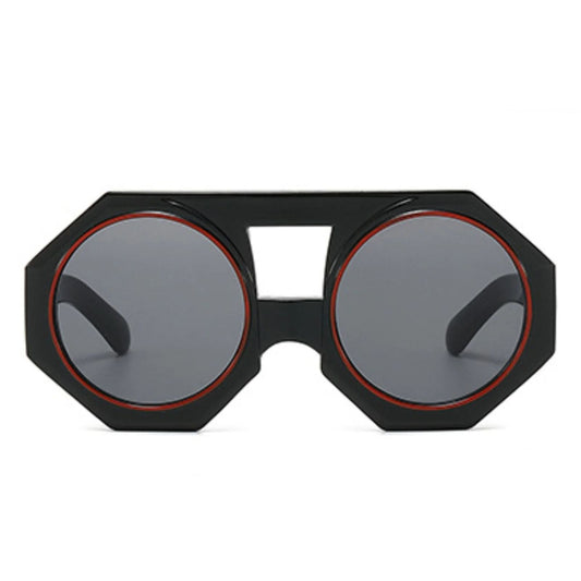 Sunglasses Black Geometric Chunky Round for Women