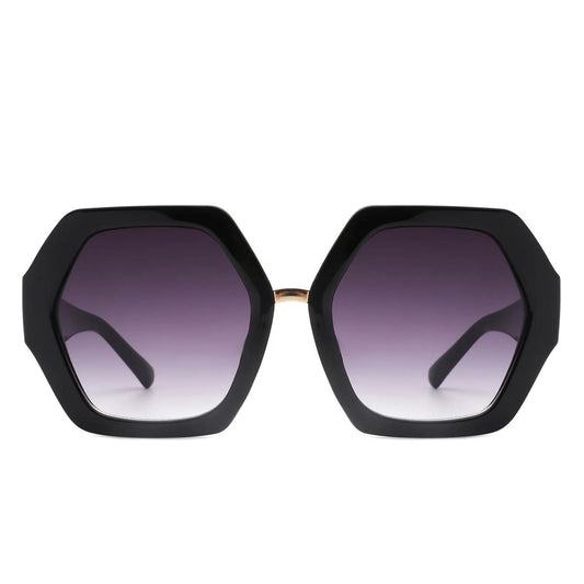 Sunglasses Black Geometric Hexagon Oversized Women