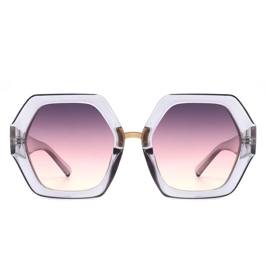 Sunglasses Clear Blue Geometric Hexagon Oversized