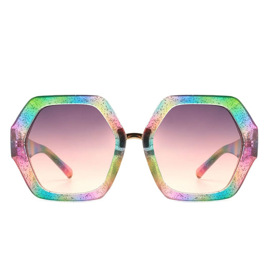 Sunglasses Rainbow Geometric Hexagon Oversized