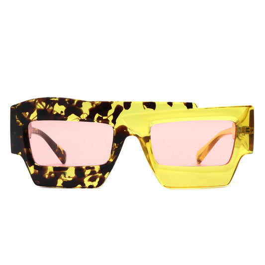 Sunglasses Yellow Flat Top Irregular Square Women