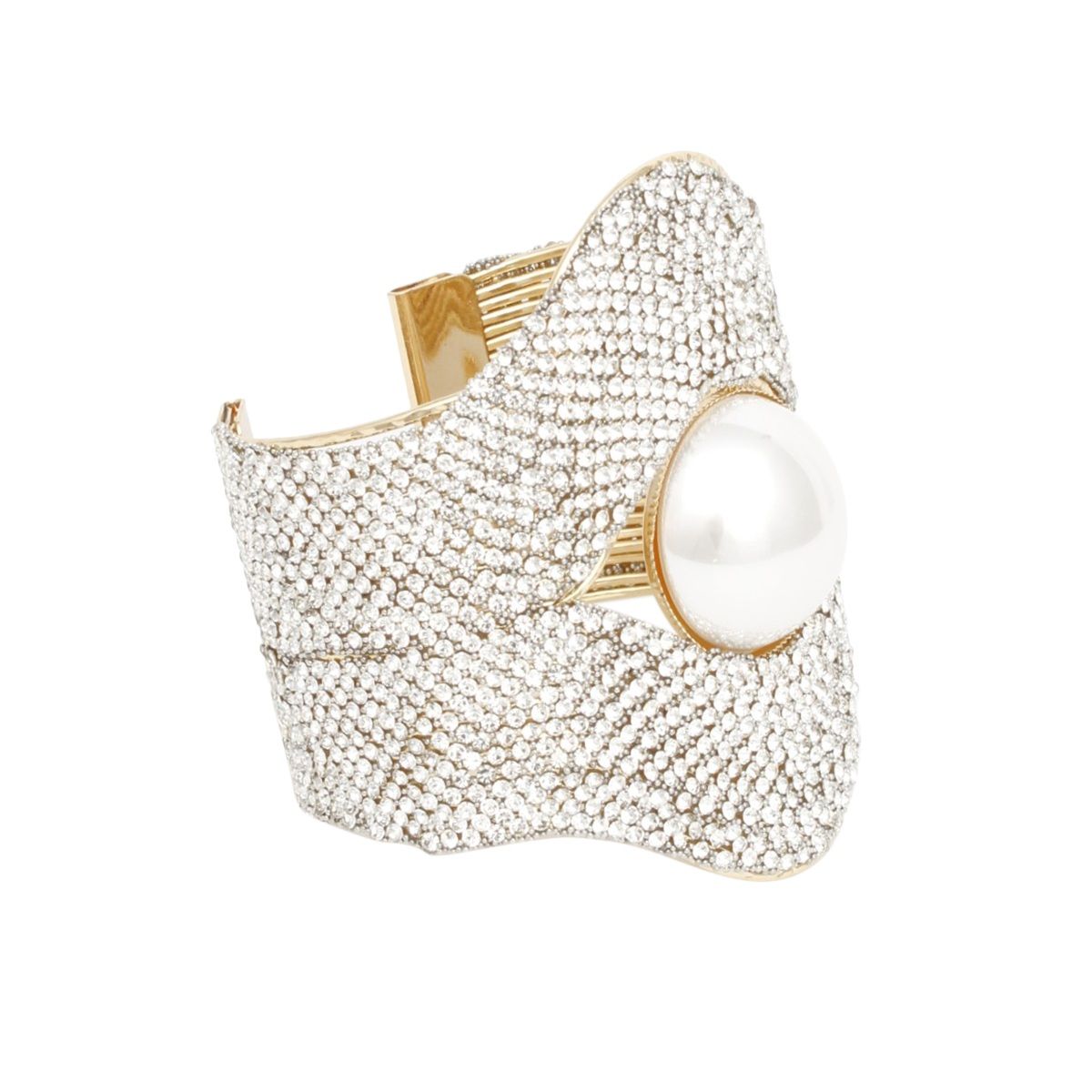 Cuff Gatsby Era Ornate Stone Pearl Gold Bracelet