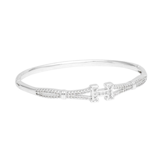 Bangle Sleek Timeless Luxe H Pave Silver Bracelet