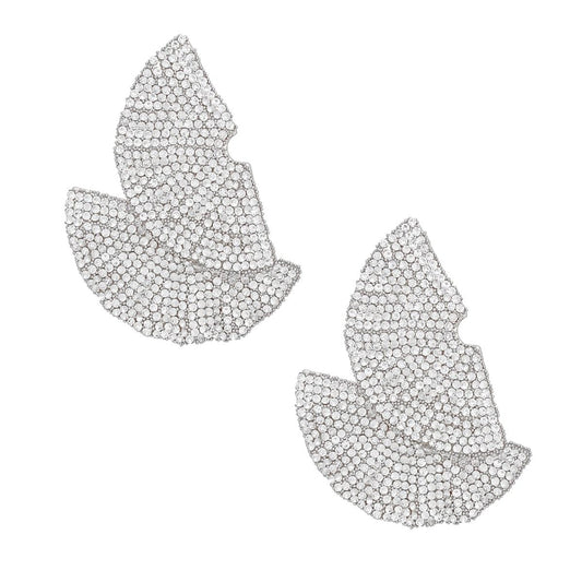 Stud 1920s Silver Ruffle Fan Rhinestone Earrings