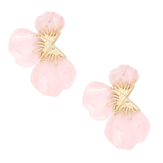 Studs Pink Tropical Bloom Triple Petal Earrings