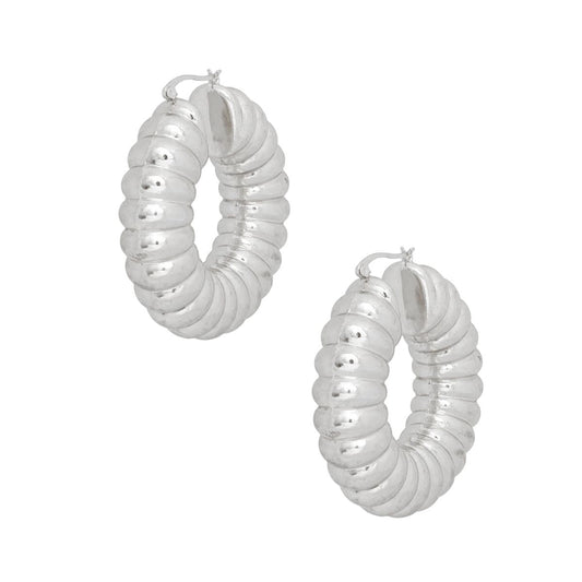 Hoop Silver Chunky Bubble Ribbed Heavy Earrings