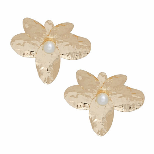 Stud Large Sculpted Petal Gold Flower Earrings