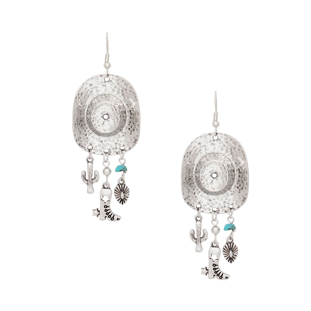Fish Hook Silver Cowgirl Hat Western Earrings