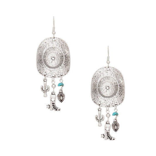 Fish Hook Silver Cowgirl Hat Western Earrings
