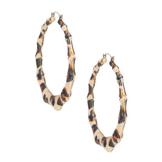 Hoop Leopard Pattern Gold Bamboo Earrings Women