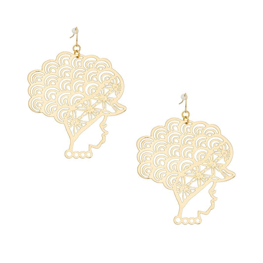 Fish Hook Curly Haired Goddess Filigree Earrings