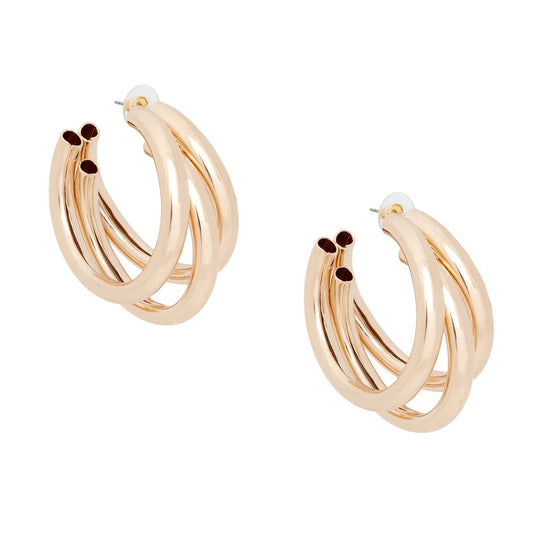 Hoop Triple Threat Gold Metal Tube Earrings