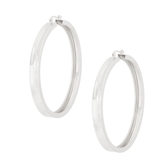 Hoop Silver Modern Flat Metal Wide Design Earrings