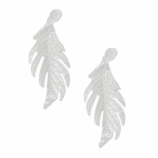 Stud Elongated Silver Twisted Leaf Organic Earrings