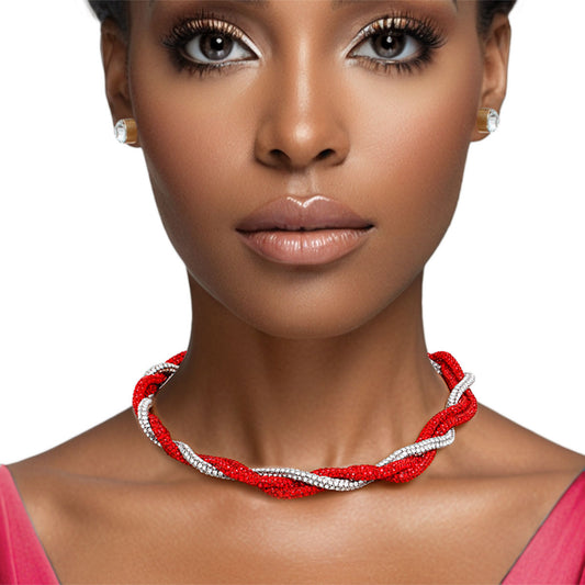 DST Vibrant Red Clear Twisted Tube Necklace